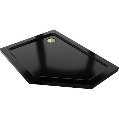 Mexen Flat brodzik pięciokątny slim lewy 100 x 80 cm, czarny, syfon złoty - 41P708010L-G