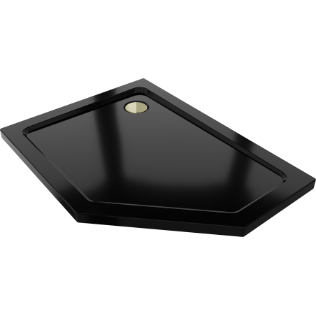 Mexen Flat viiekandiline dušialus vasak 100 x 80 cm, must, kuldne sifoon - 41P708010L-G
