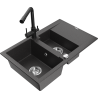 Mexen Gaspar 1,5 nodalījumu granīta izlietne ar noteci un Duero virtuves krānu, melns ar raibumiem - 6507-76-671600-70