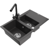 Mexen Gaspar granite sink 1.5-bowl with drainer and Duero kitchen tap, speckled black - 6507-76-671600-70
