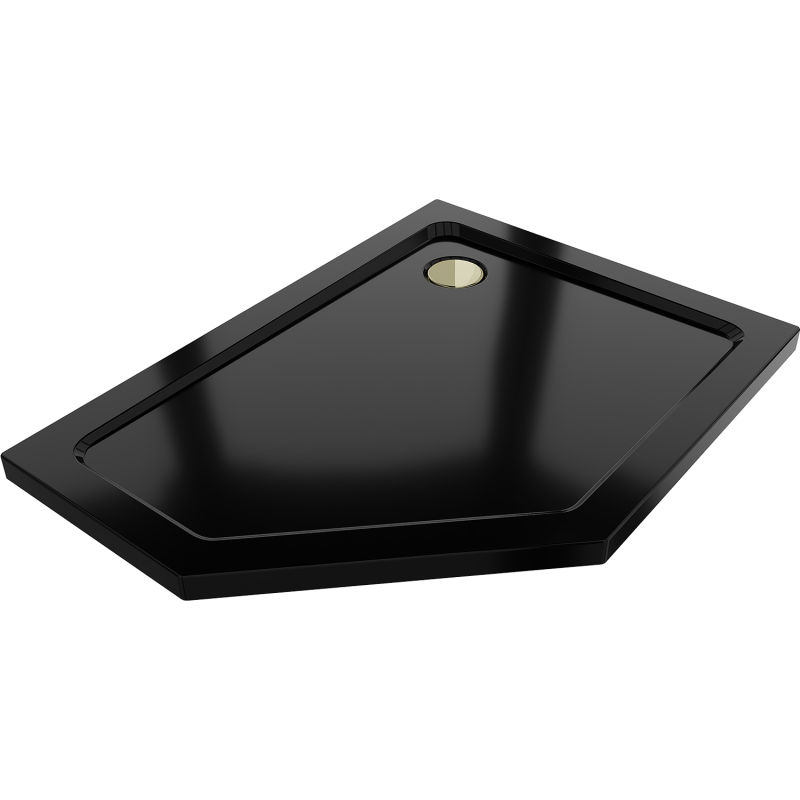 Mexen Flat brodzik pięciokątny slim prawy 100 x 80 cm, czarny, syfon złoty - 41P708010R-G