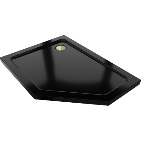 Mexen Flat brodzik pięciokątny slim lewy 100 x 90 cm, czarny, syfon złoty - 41P709010L-G