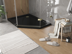 Mexen Flat viienurgeline slim vasak dušialus 100 x 90 cm, must, kuldsifoon - 41P709010L-G
