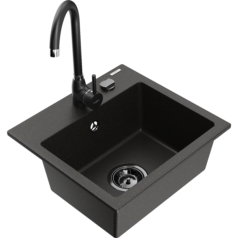 Mexen Milo granitdiskho 1-fack med köksblandare Telma, svart/guld - 6505-75-670200-70-B