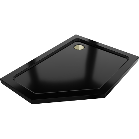Mexen Flat brodzik pentagonal slim derecho 100 x 90 cm, negro, sifón dorado - 41P709010R-G