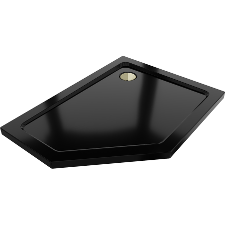Mexen Flat vijfhoekige slanke douchebak rechts 100 x 90 cm, zwart, gouden sifon - 41P709010R-G