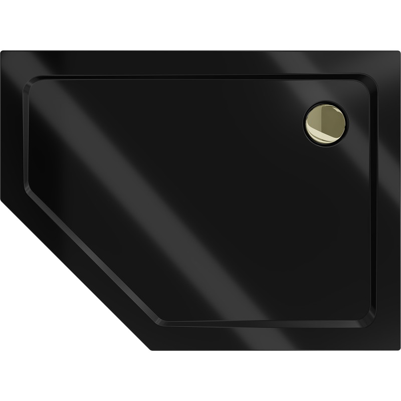 Mexen Flat brodzik pentagonal slim derecho 100 x 90 cm, negro, sifón dorado - 41P709010R-G