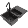 Mexen Gaspar fregadero de granito de 1,5 tazones con escurridor y grifo de cocina Duero, negro moteado - 6507-76-671600-70-B