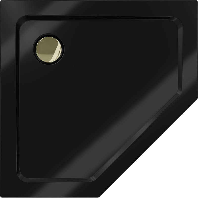 Mexen Flat petkotni tuš kabina slim 100 x 100 cm, črna, sifon zlati - 41P701010-G