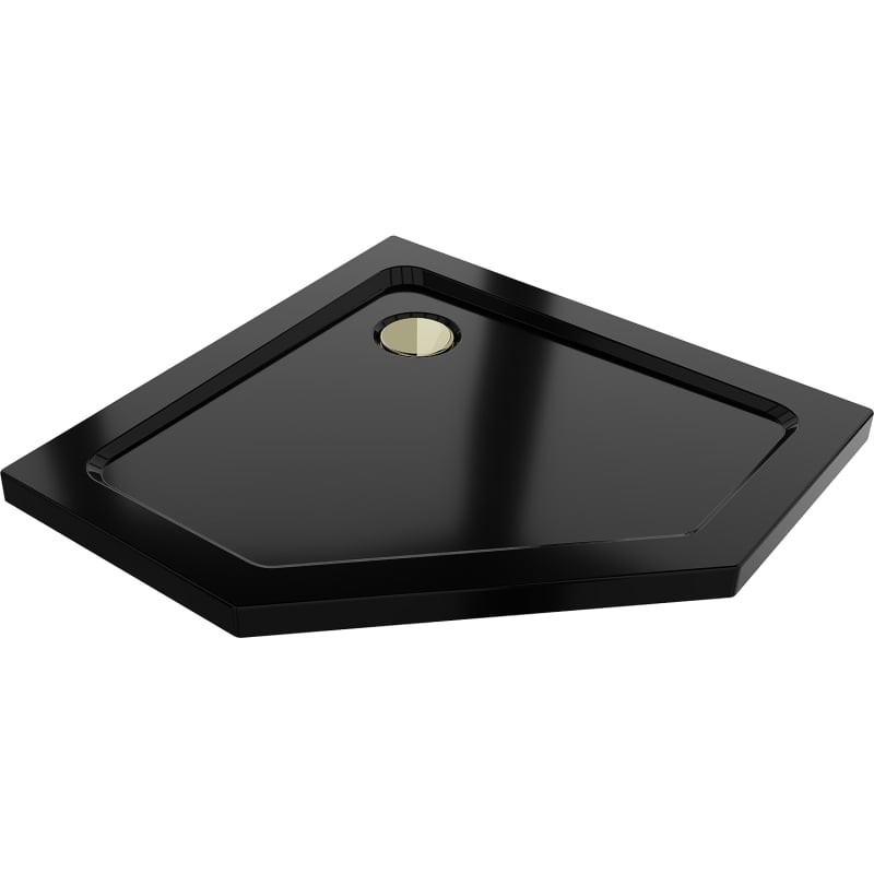 Mexen Flat receveur de douche pentagonal slim 100 x 100 cm, noir, bonde dorée - 41P701010-G