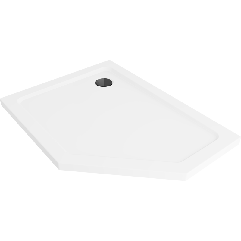 Mexen Flat brodzik pięciokątny slim lewy 90 x 80 cm, biały, syfon czarny - 41P108090L-B