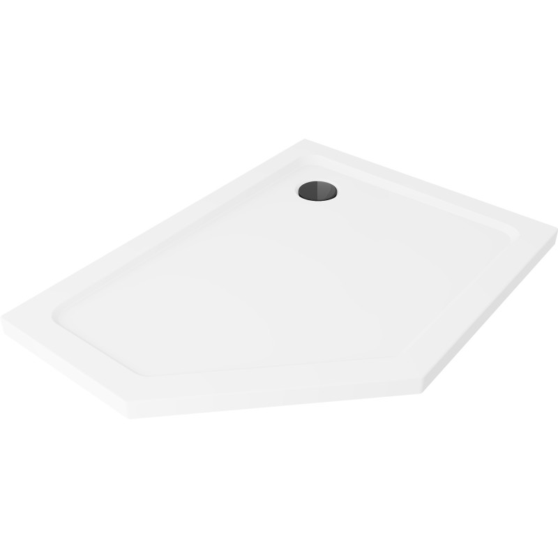 Mexen Flat receveur de douche pentagonal slim droit 100 x 80 cm, blanc, siphon noir - 41P108010R-B