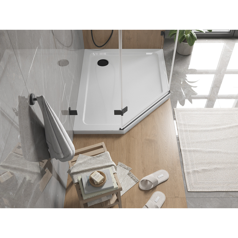 Mexen Flat brodzik pięciokątny slim prawy 100 x 80 cm, biały, syfon czarny - 41P108010R-B