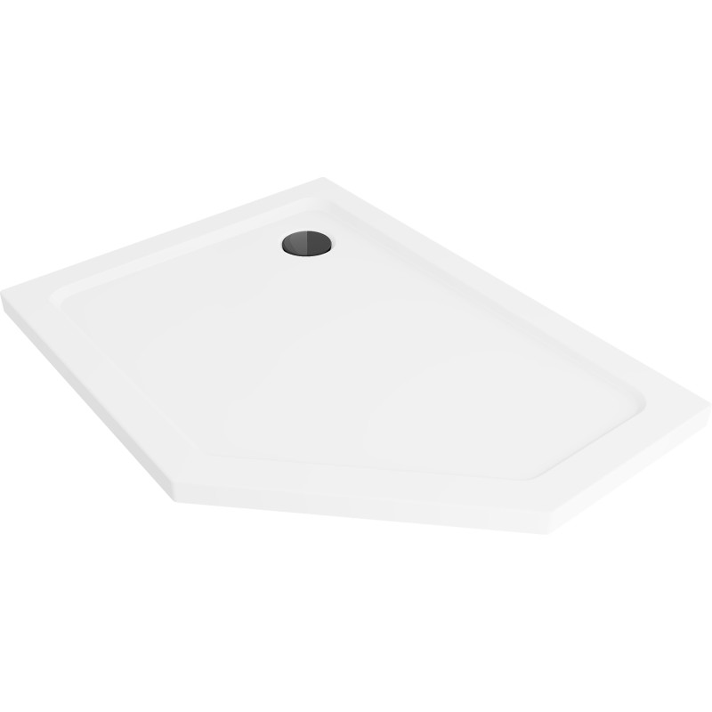 Mexen Flat receveur de douche pentagonal slim gauche 100 x 90 cm, blanc, siphon noir - 41P109010L-B
