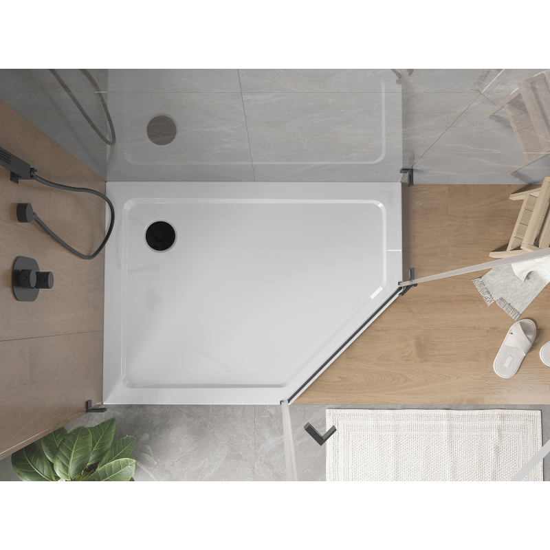 Mexen Flat brodzik pięciokątny slim lewy 100 x 90 cm, biały, syfon czarny - 41P109010L-B