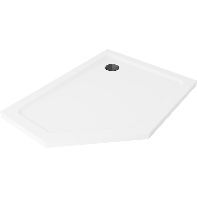 Mexen Flat brodzik pięciokątny slim prawy 100 x 90 cm, biały, syfon czarny - 41P109010R-B