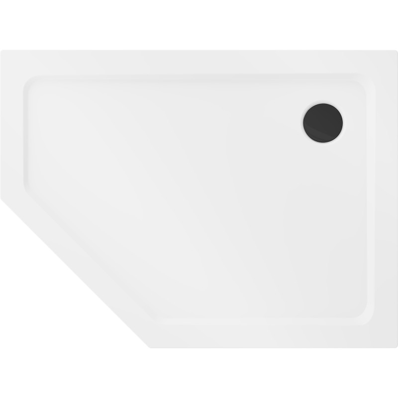 Mexen Flat receveur de douche pentagonal slim droit 100 x 90 cm, blanc, siphon noir - 41P109010R-B