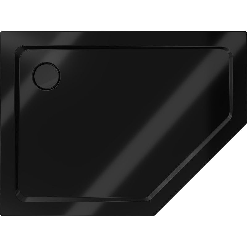 Mexen Flat pentagon duschkabin slim vänster 90 x 80 cm, svart, svart avlopp - 41P708090L-B