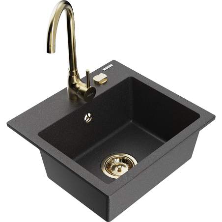 Mexen Milo fregadero de granito de 1 cubeta con grifo de cocina Telma, negro moteado - 6505-76-670200-50