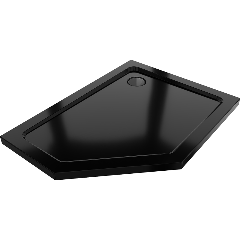 Mexen Flat brodzik pięciokątny slim prawy 90 x 80 cm, czarny, syfon czarny - 41P708090R-B