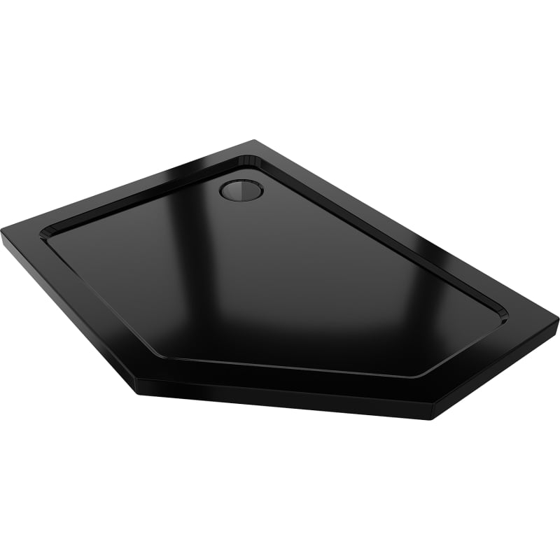 Mexen Flat ducheiro pentagonal slim esquerdo 100 x 80 cm, preto, sifão preto - 41P708010L-B