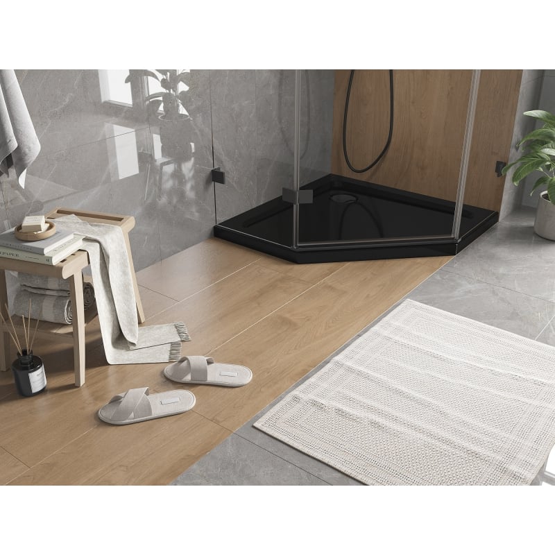 Mexen Flat base de duche pentagonal slim 90 x 90 cm, preto, sifão preto - 41P709090-B