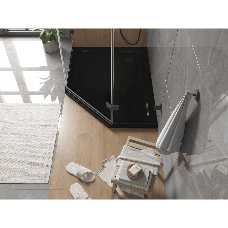 Mexen Flat slimme vijfhoekige douchebak links 100 x 90 cm, zwart, zwarte sifon - 41P709010L-B