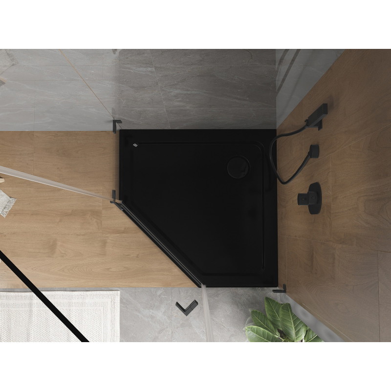Mexen Flat piatto doccia pentagonale slim 100 x 100 cm, nero, sifone nero - 41P701010-B