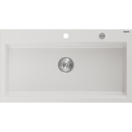 Mexen Slido Granitspüle mit 1 Becken, 900 x 500 mm, weiß, verchromter Siphon - 6528901005-20