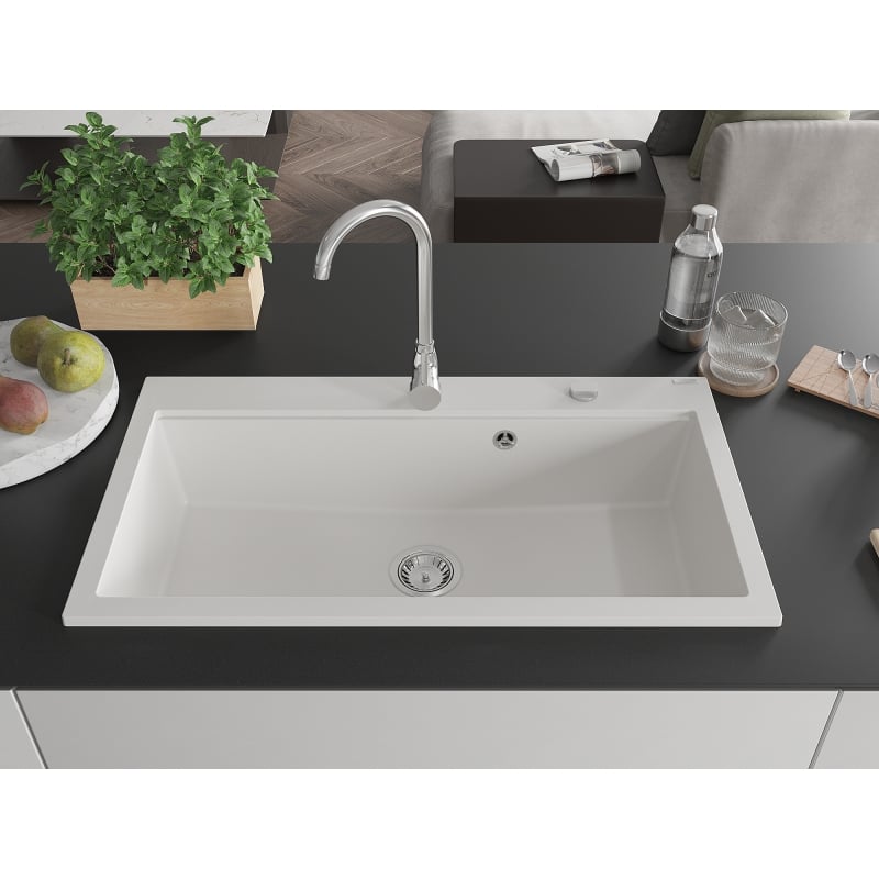 Mexen Slido évier en granit 1 bac 900 x 500 mm, blanc, siphon chromé - 6528901005-20