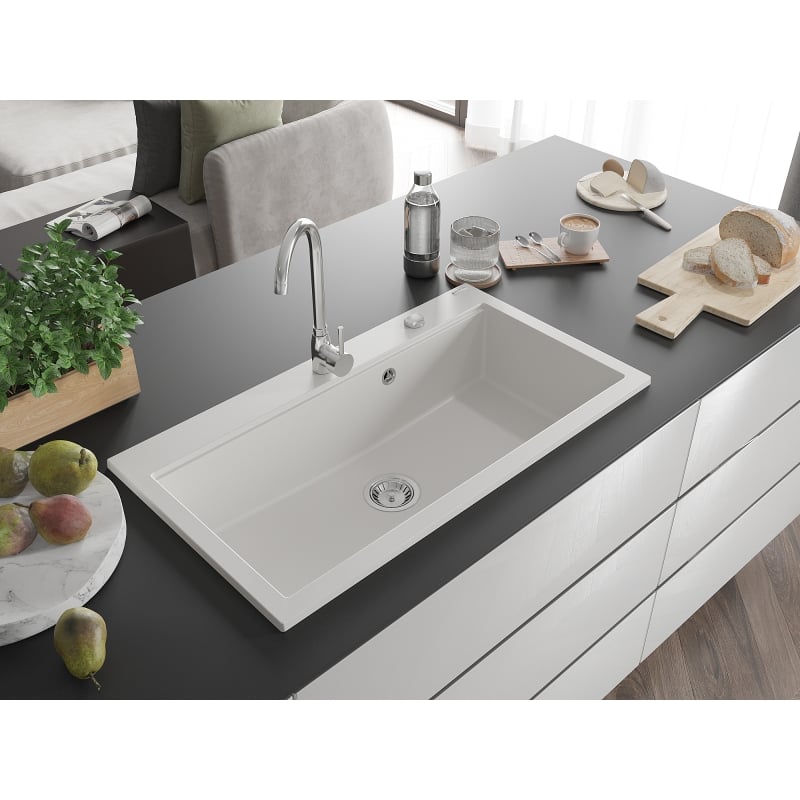 Mexen Slido graniittinen 1-kamerainen tiskiallas 900 x 500 mm, valkoinen, krominen sifoni - 6528901005-20