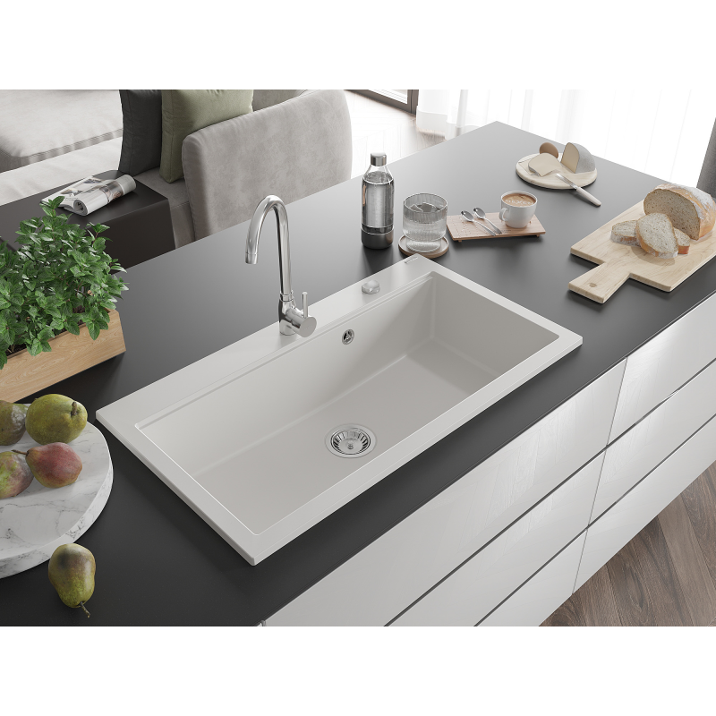 Mexen Slido zlewozmywak granitowy 1-komorowy 900 x 500 mm, biały, syfon chrom - 6528901005-20