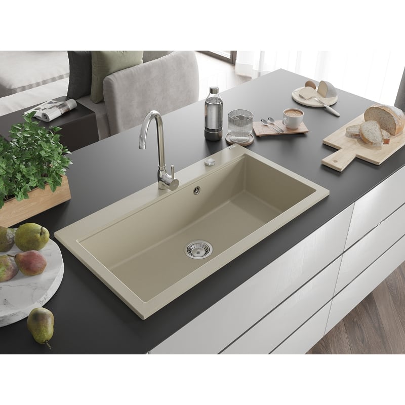 Mexen Slido granitno pomivalno korito z eno komoro 900 x 500 mm, bež, kromiran sifon - 6528901005-69