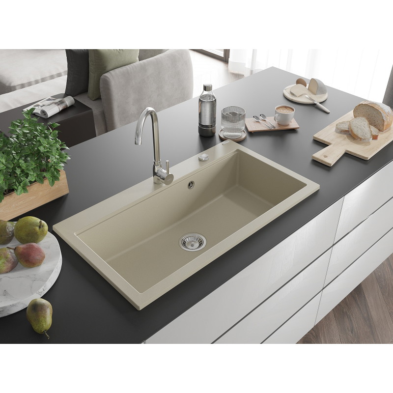 Mexen Slido Granitspüle mit 1 Becken 900 x 500 mm, beige, Chrom-Siphon - 6528901005-69