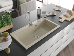 Mexen Slido Granitspüle mit 1 Becken 900 x 500 mm, beige, Chrom-Siphon - 6528901005-69