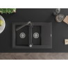 Mexen Gaspar fregadero de granito de 1,5 senos con escurridor y grifo de cocina Duero, negro moteado - 6507-76-671600-76