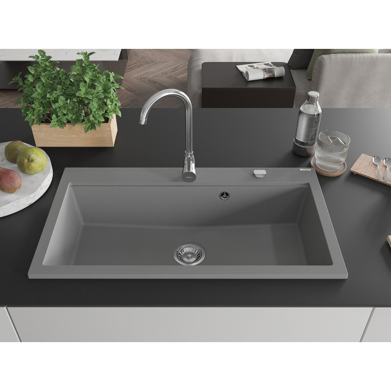 Mexen Slido Granitspüle mit 1 Becken, 900 x 500 mm, grau, Chrom-Siphon - 6528901005-71