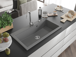 Mexen Slido Granitspüle mit 1 Becken, 900 x 500 mm, grau, Chrom-Siphon - 6528901005-71