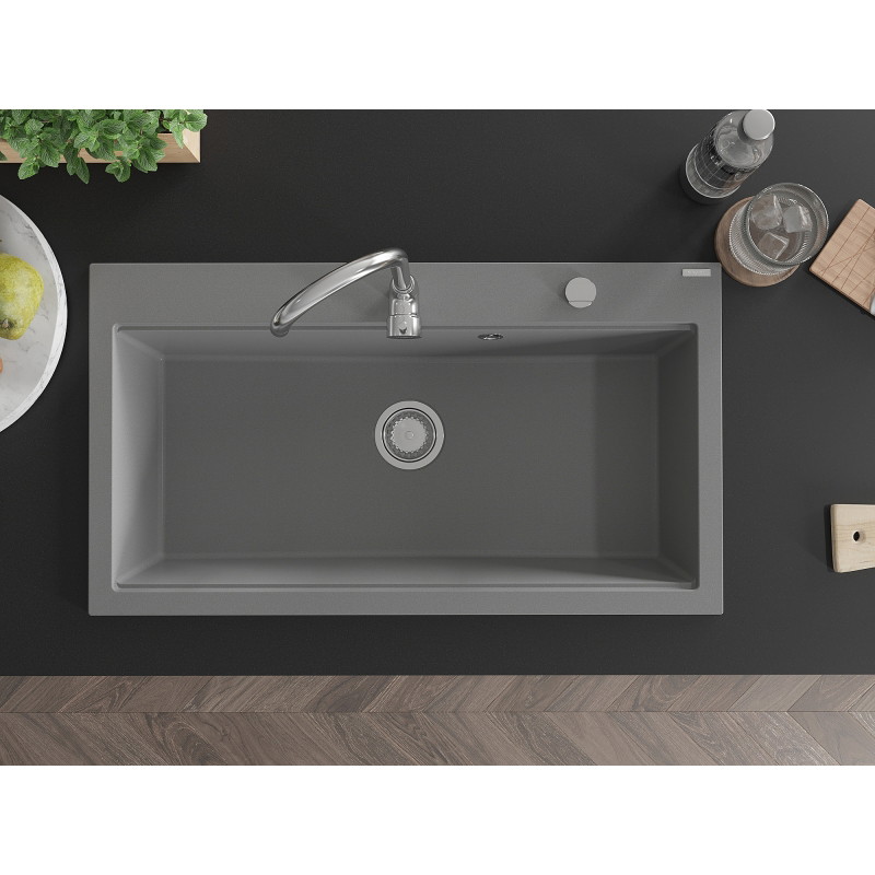 Mexen Slido Granitspüle mit 1 Becken, 900 x 500 mm, grau, Chrom-Siphon - 6528901005-71