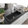 Mexen Slido lava-louça de granito de 1 cuba 900 x 500 mm, preto/metalizado prateado, sifão cromado - 6528901005-73