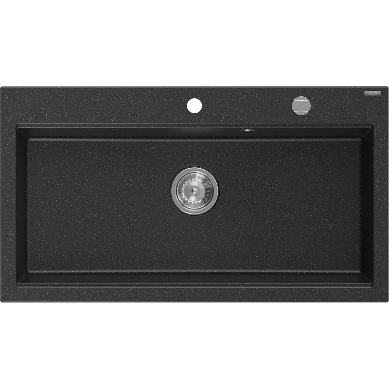 Mexen Slido Granitspüle 1-Becken 900 x 500 mm, schwarz/silbermetallic, Chrom-Siphon - 6528901005-73