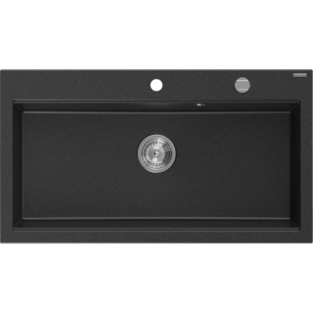 Mexen Slido Granitspüle 1-Becken 900 x 500 mm, schwarz/silbermetallic, Chrom-Siphon - 6528901005-73