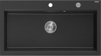 Mexen Slido granitni jednokomorni sudoper 900 x 500 mm, crni/srebrni metalik, kromirani sifon - 6528901005-73