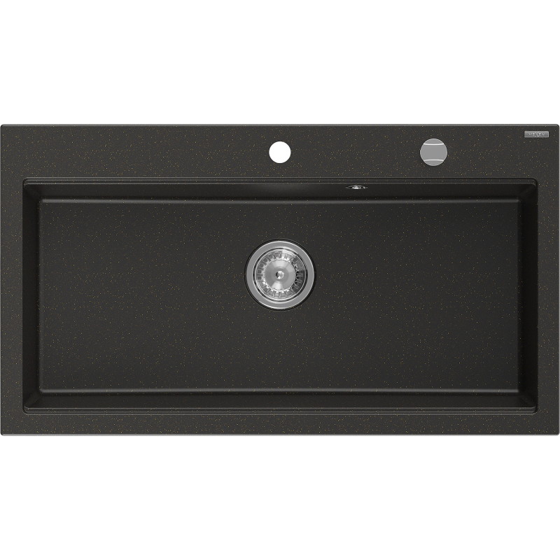 Mexen Slido Granitspüle mit 1 Becken 900 x 500 mm, Schwarz/Metallic-Gold, Chrom-Siphon - 6528901005-75