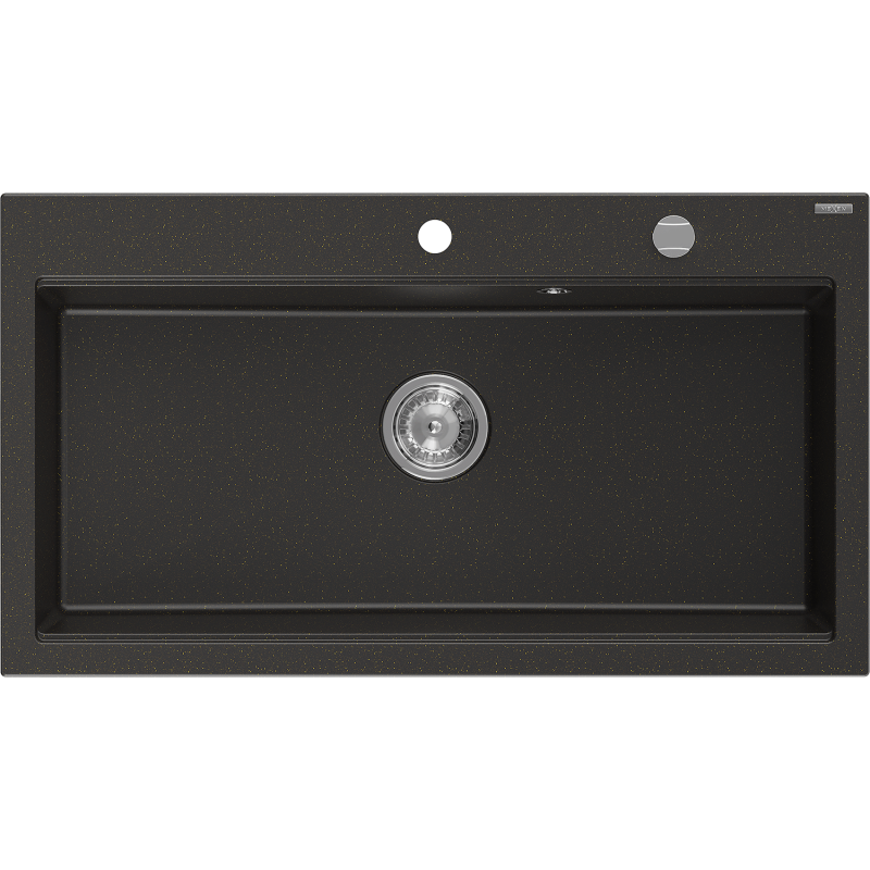 Mexen Slido zlewozmywak granitowy 1-komorowy 900 x 500 mm, czarny/złoty metalik, syfon chrom - 6528901005-75