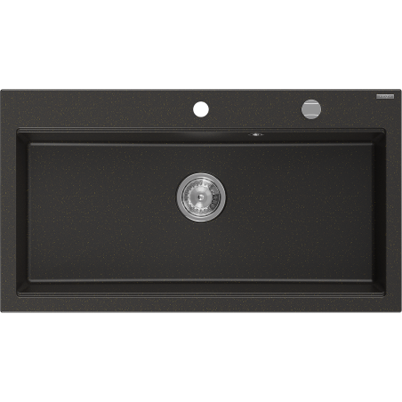 Mexen Slido Granitspüle mit 1 Becken 900 x 500 mm, Schwarz/Metallic-Gold, Chrom-Siphon - 6528901005-75