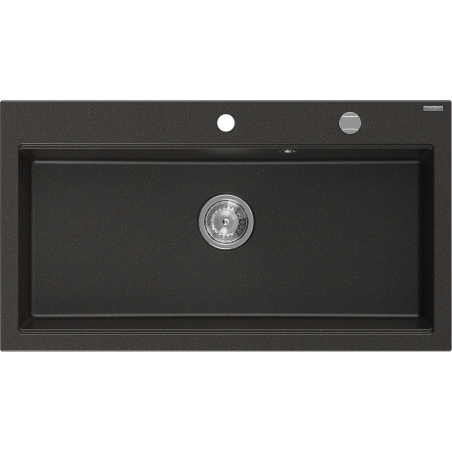Mexen Slido zlewozmywak granitowy 1-komorowy 900 x 500 mm, czarny/złoty metalik, syfon chrom - 6528901005-75