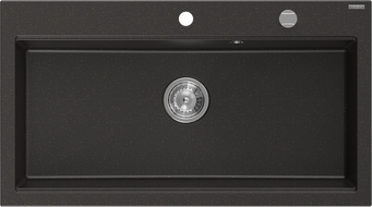 Mexen Slido Granitspüle mit 1 Becken 900 x 500 mm, Schwarz/Metallic-Gold, Chrom-Siphon - 6528901005-75