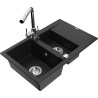 Mexen Gaspar granite sink 1.5-bowl with drainer and Duero kitchen tap, black - 6507-77-671600-00