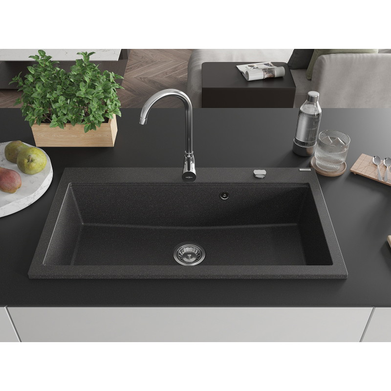 Mexen Slido Granitspüle 1-beckig 900 x 500 mm, schwarz gesprenkelt, Chrom-Siphon - 6528901005-75 - 6528901005-76